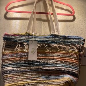 Anthropologie Raj XL Victoria Woven Tote Bag With canvas Straps NWT